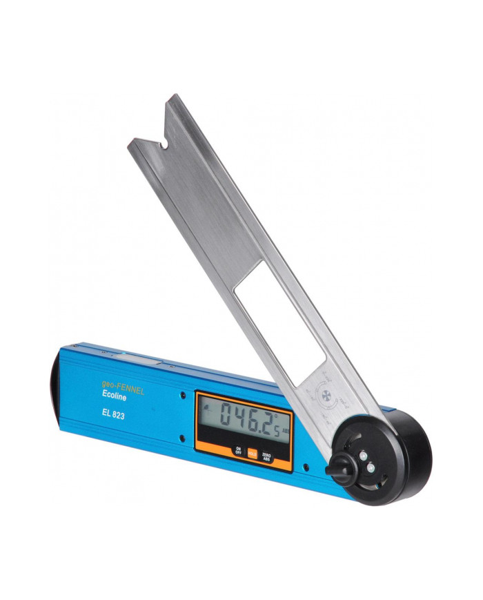 Kątomierz elektroniczny EL 823  - Dane techniczne:Zakres pomiarowy: 0°-360°Dlugosc ramion: 25/25 cmRozdzielczosc odczytu: 0.05°S