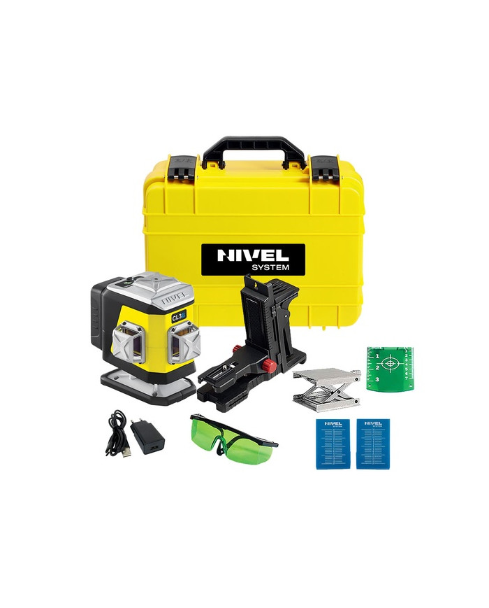 Laser krzyżowy Nivel System CL3B niebieski Nivel System - Dane techniczne:  Wymiary: 148 x 90 x 133 mm Ciężar: 890 g Marka: Nive