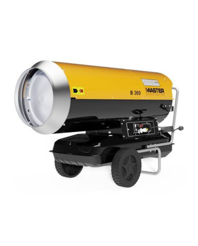 Master B 360 oil heater Master Heaters - Technical Data:  Tank capacity [ l ]: 105 Air flow [ m³/h ]: 3300 Power supply [ V/Hz ]