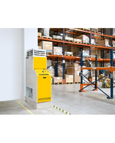 Master BF 35 oil-fired heater with flue outlet Master Heaters - Technical data:  Fuel: Diesel Airflow [ m³/h ]:2800 Power [ V/Hz