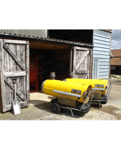 Master BV 290 oil heater with exhaust outlet Master Heaters -      Technical Data:       Tank capacity [ l ]: 105     Airflow [ 