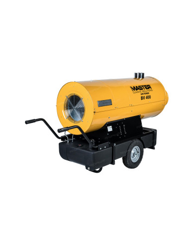 Master BV 400 oil heater with exhaust outlet Master Heaters -      Technical Data:       Tank capacity [ l ]: 150     Airflow [ 