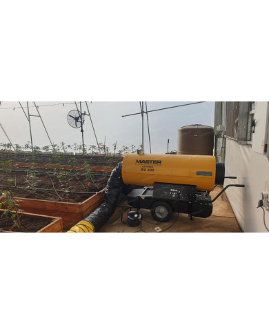 Master BV 400 oil heater with exhaust outlet Master Heaters -      Technical Data:       Tank capacity [ l ]: 150     Airflow [ 