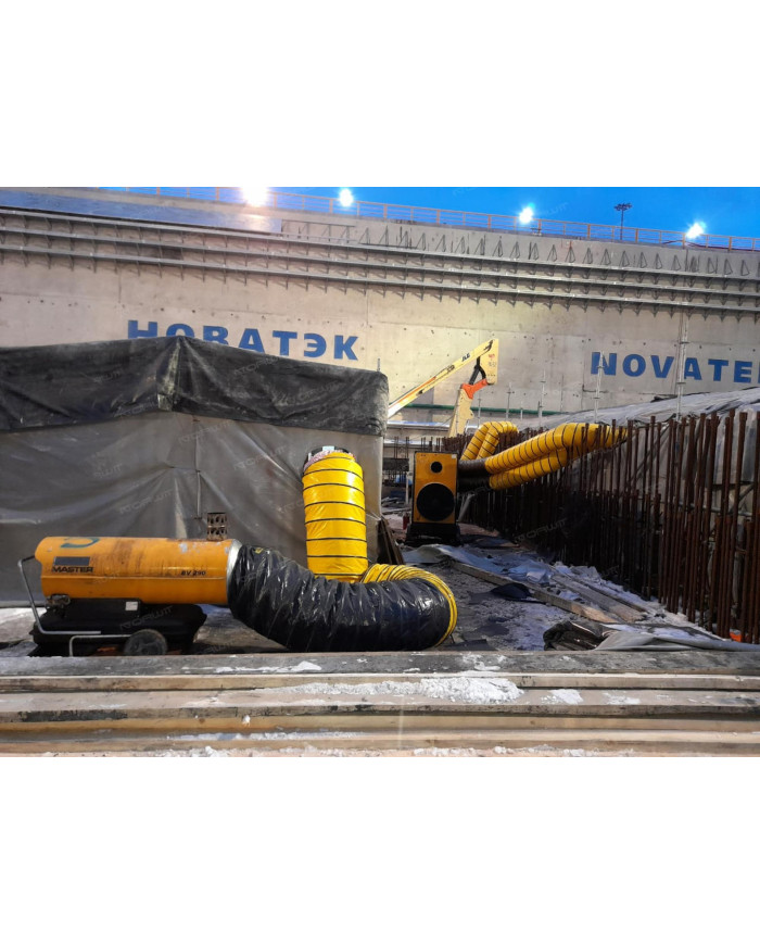 Master BV 290 oil heater with exhaust outlet Master Heaters -      Technical Data:       Tank capacity [ l ]: 105     Airflow [ 