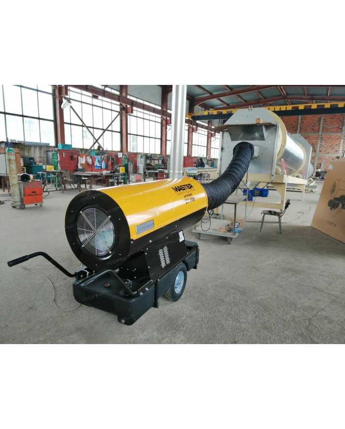 Master BV 400 oil heater with exhaust outlet Master Heaters -      Technical Data:       Tank capacity [ l ]: 150     Airflow [ 