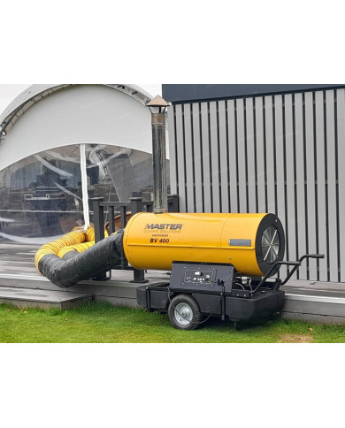 Master BV 400 oil heater with exhaust outlet Master Heaters -      Technical Data:       Tank capacity [ l ]: 150     Airflow [ 