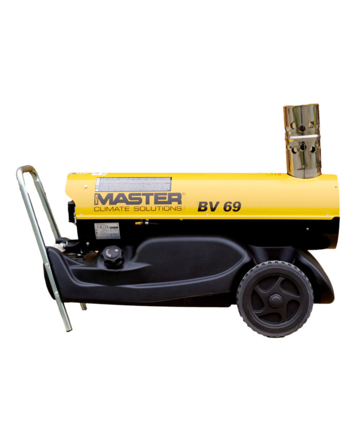 Master BV 69E exhaust oil heater Master Heaters - Technical specifications:  Tank capacity [ l ]: 35 Air flow [ m³/h ]: 1550 Pow