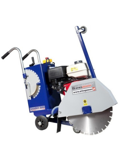 Sharky 500 mobile road cutting machine  - Specifications:  Dimensions: 1000 x 500 x 920 mm  Fuel: Gasoline Engine: Honda GX 390 