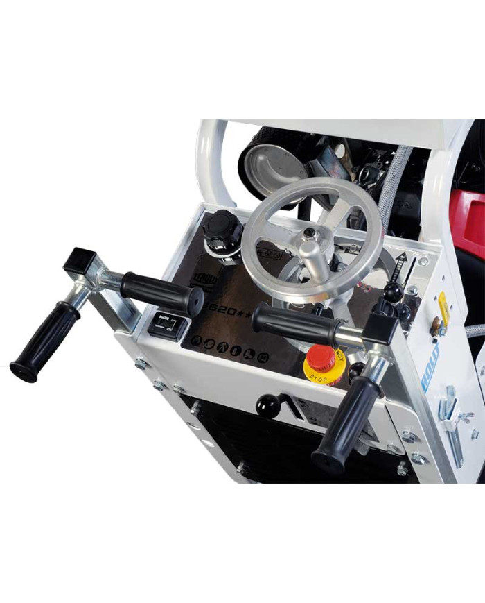 Przecinarka jezdna Tyrolit FSG 620 Tyrolit - Dane techniczne:Ciezar: 184 kgSilnik: Honda gx630Predkosc robocza: 0-24m/minPaliwo: