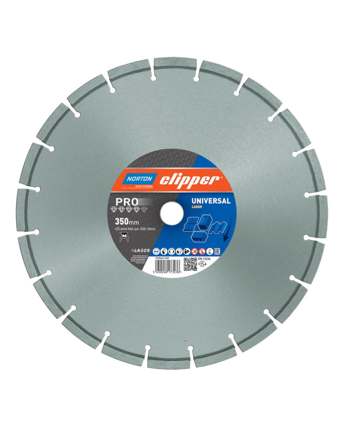 Tarcza diamentowa Norton Clipper PRO Universal 350 x 25,4 Norton Clipper - Dane techniczne:Model: Pro universal laserSrednica ot