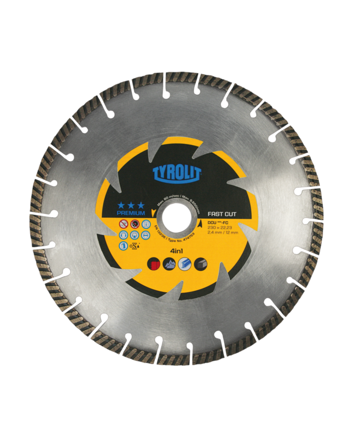 Tarcza diamentowa TYROLIT PREMIUM DCU-FC 4IN1 230 X 2,4 MM Tyrolit - Dane techniczne:: undefinedproducent: tyrolitmax. srednica  Tarcza diamentowa TYROLIT PREMIUM DCU-FC 4IN1 230 X 2,4 MM Tyrolit - Dane techniczne:: undefinedproducent: tyrolitmax. srednica