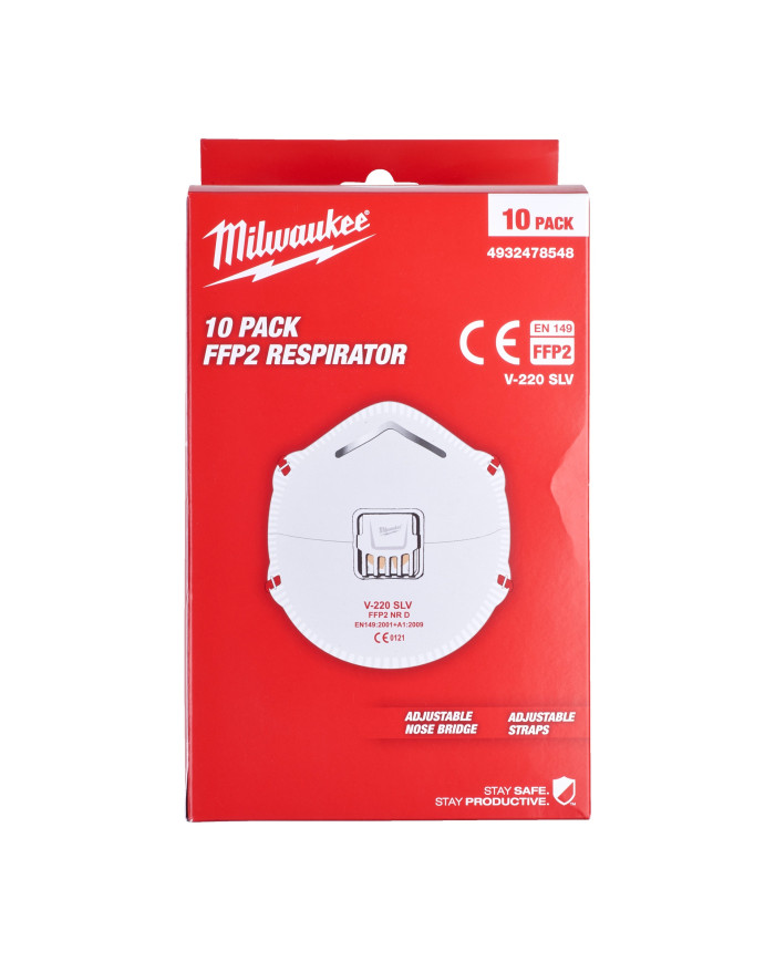 Półmaska FFP2 z zaworem - Milwaukee | FFP2 Respirator with Valve - 10 pc Milwaukee -  Półmaska FFP2 z zaworem - Milwaukee | FFP2 Respirator with Valve - 10 pc Milwaukee -
