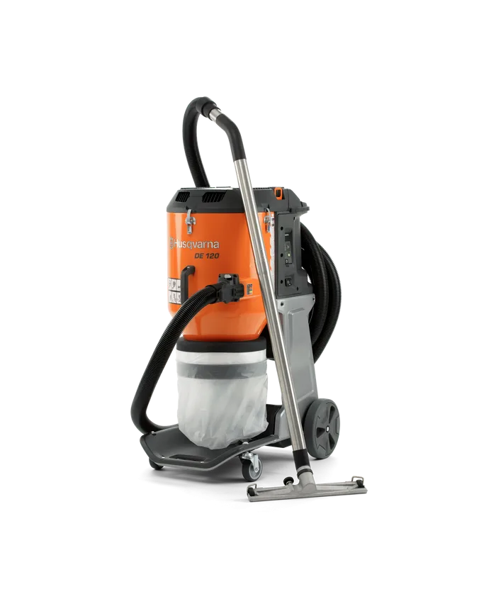 Odkurzacz przemysłowy HUSQVARNA DE 120 Husqvarna Construction - Dane techniczne:  Filtr HEPA: Tak Pojemność zbiornika [ l ]: bra